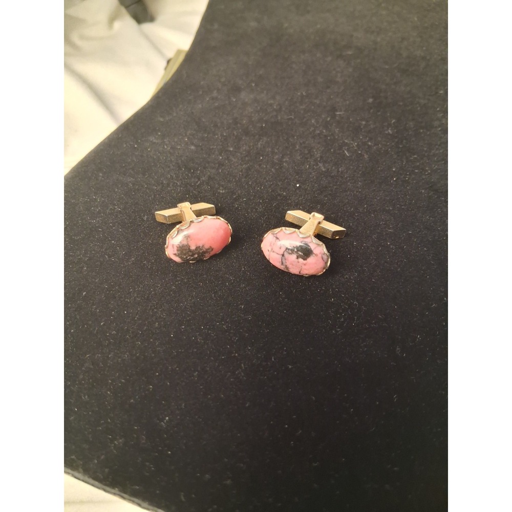Vtg. Rhodonite Cuff Links - Picture 2 of 5